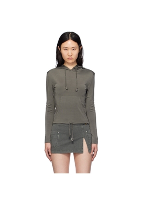 Dion Lee Gray Lustrous Shrunken Hoodie