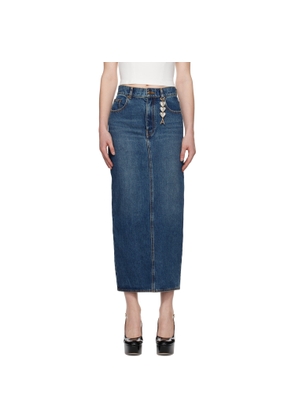AREA Blue Zip Slit Denim Midi Skirt