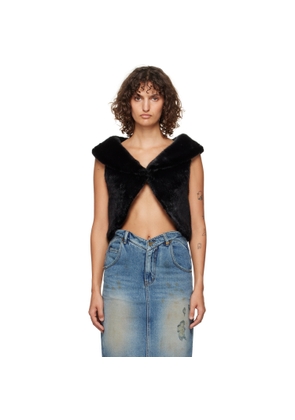 We11done Black Cropped Faux-Fur Vest