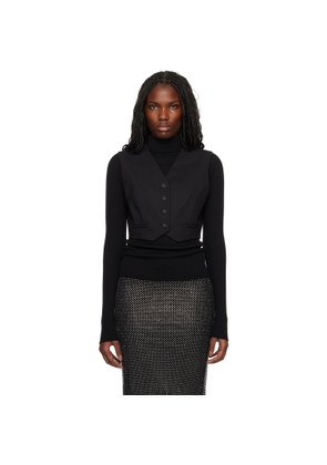 Sportmax Black Cropped Stretch Wool Waistcoat