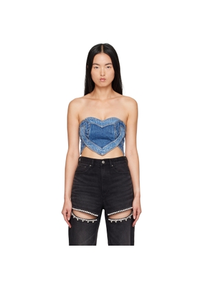 AREA Blue Patchwork Heart Bandeau Denim Top