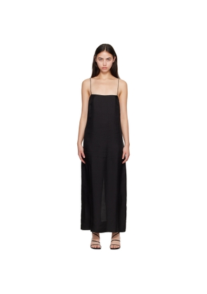 St. Agni Black 90s Silk Twill Slip Midi Dress