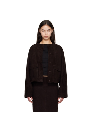 St. Agni Brown Suede Utility Cocoon Bomber Jacket