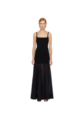 St. Agni Black Sheer Silk Circle Hem Maxi Dress