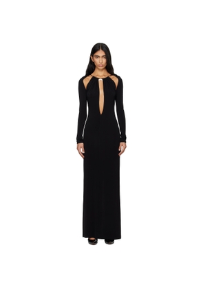 Marine Serre Black Draped Jersey Ls Maxi Dress