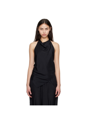 St. Agni Black Silk Grid Halter Top