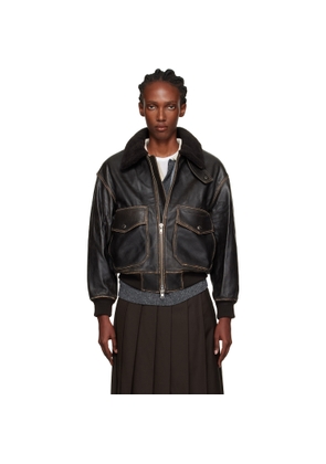 Dunst Brown A-2 Shearling Collared Leather Jacket