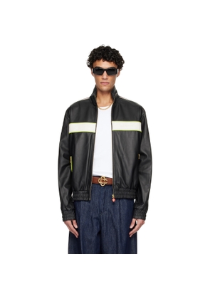Casablanca Black Embroidered-Logo Leather Jacket