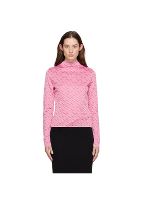 Versace Pink 'La Greca' Long Sleeve Crewneck