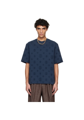 Casablanca Navy Applique Monogram Oversized Short Sleeve T‐shirt