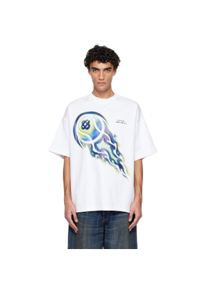 Casablanca White Flaming Tennis Ball Oversized Short Sleeve T‐shirt