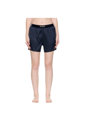 TOM FORD Navy Stretch Silk Satin Boxer Shorts