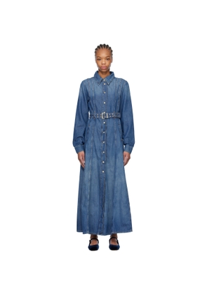 GANNI Blue Belted Denim Maxi Dress