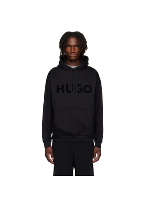 Hugo Black Oversize-Fit Cotton Terry Logo Hoodie