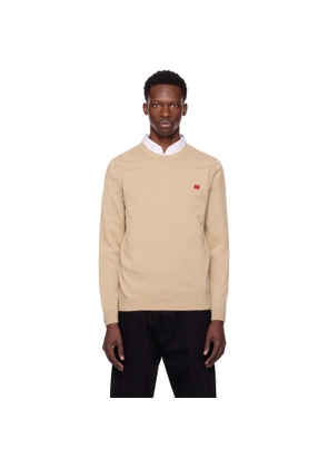 Hugo Beige Knitted Cotton Red Logo Label Sweater