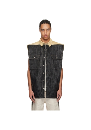 Rick Owens DRKSHDW Black & Beige Hollywood Tommy Jumbo Denim Vest