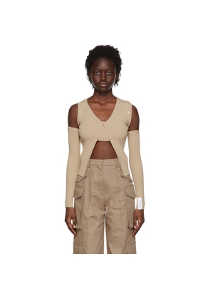 Rokh Beige Viscose Cardigan & Tank Top Set
