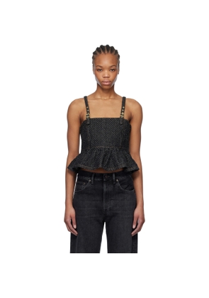 GANNI Black Fluffy Denim Strap Top