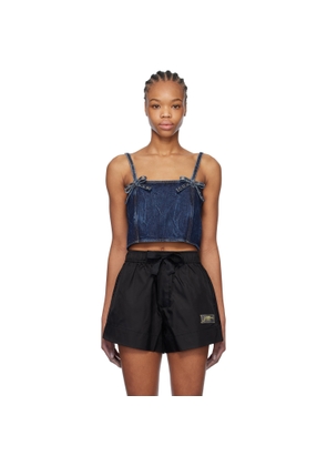 GANNI Blue Crinkled Future Denim Strap Top
