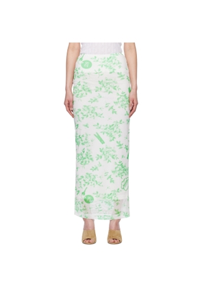 Moschino Jeans Green & White Floral Print Mesh Maxi Skirt