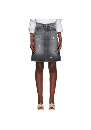 Marc Jacobs Black Gem A-Line Denim Midi Skirt