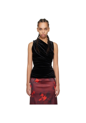 GANNI Black Velvet Ruched Top
