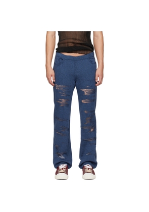 khanh brice nguyen SSENSE Exclusive Navy Ripped Trousers