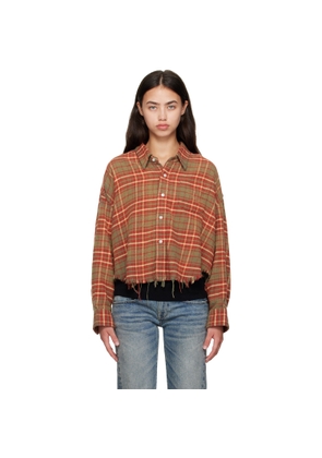 R13 Orange & Khaki Drop Neck Cropped Shirt