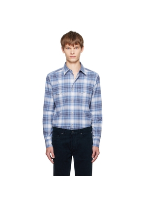 TOM FORD Blue Check Western Shirt
