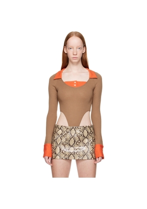 Sultry Virgin Brown Collared Bodysuit