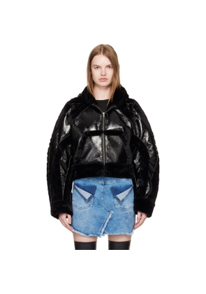 Ottolinger Black Fitted Multiline Faux-Fur Jacket