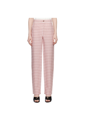 Moschino Jeans Red Viscose-Linen Check Trousers