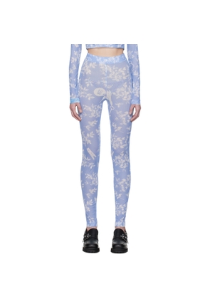 Moschino Jeans Blue Floral Print Mesh Leggings