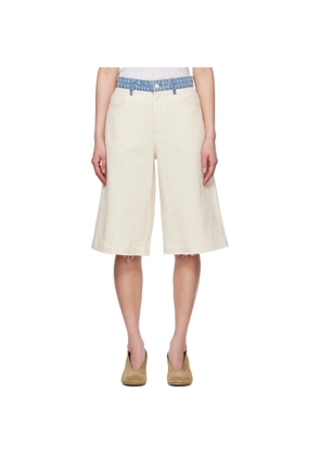 Moschino Jeans Beige & Blue Textured Cotton Hemp Shorts