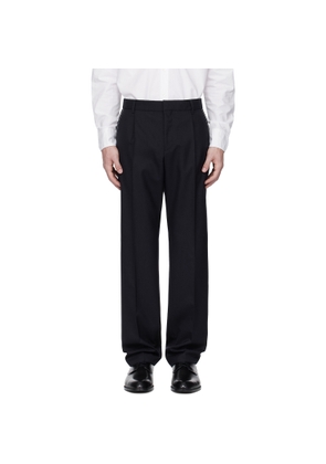 BOSS Navy Relaxed-Fit Melange Virgin Wool Trousers