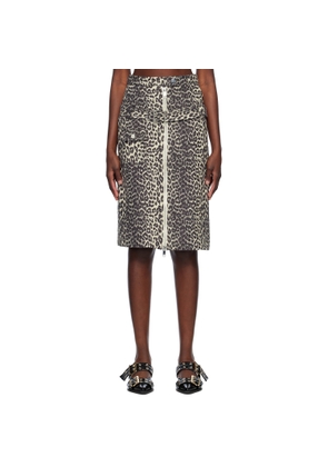 GANNI Beige & Black Cotton Tweed Midi Skirt
