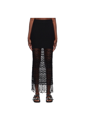 GANNI Black Shiny Crochet Maxi Skirt