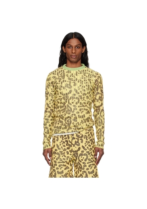 Stanley Raffington Yellow & Green Leopard Print Plated Knit Crewneck Sweater