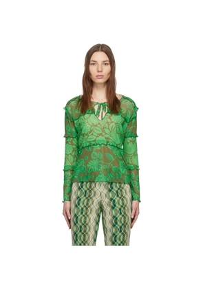 Anna Sui Green Paradisiac Combo Mesh T-Shirt