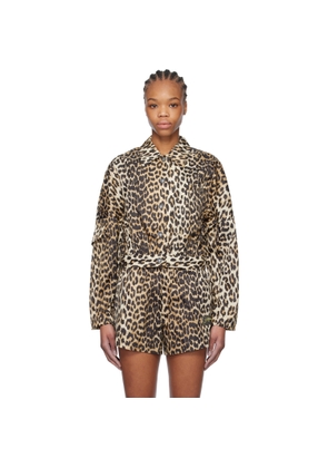 GANNI Black & Brown Duchesse Nylon Cropped Jacket