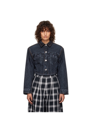 Pushbutton Black Denim Print Cropped Jacket