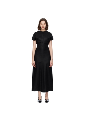 TOTEME Black Slouch Waist Basketweave Midi Dress