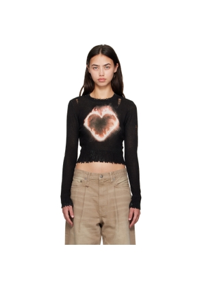 R13 SSENSE Exclusive Black Flaming Heart Baby Crewneck Sweater