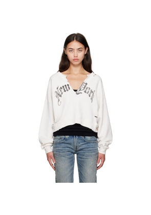 R13 SSENSE Exclusive White 'New York' Cropped Front Slit Sweatshirt