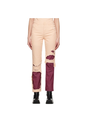 Raf Simons Pink & Burgundy Double Destroyed Jeans
