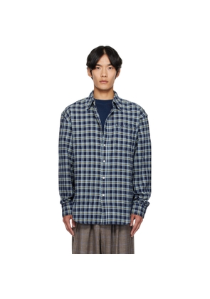 The Elder Statesman Navy Dune Plaid Beach Shirt
