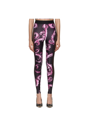 Versace Jeans Couture Black Chromo Couture Mesh Paneled Leggings