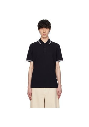 Moncler Navy Striped Trim Cotton Piquet Polo