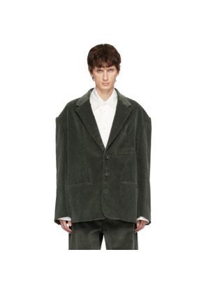 SOSHIOTSUKI Green Round Big Shoulder Corduroy Blazer