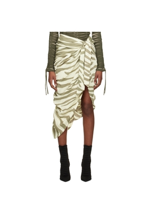 BALMAIN Beige & Khaki Zebra Print Midi Skirt